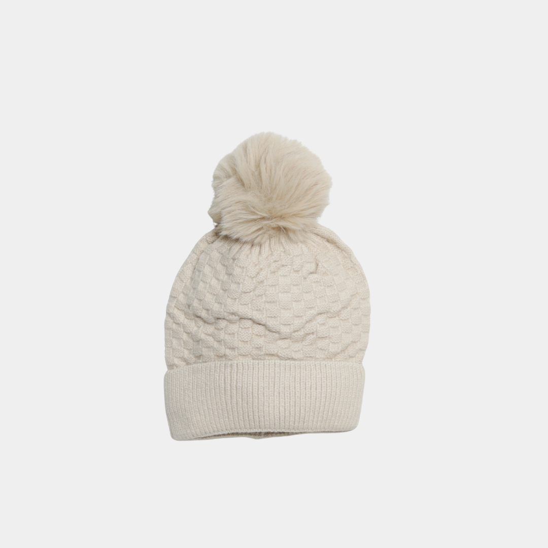 Cream Woolen Cap with Cloth-Like Inner Material