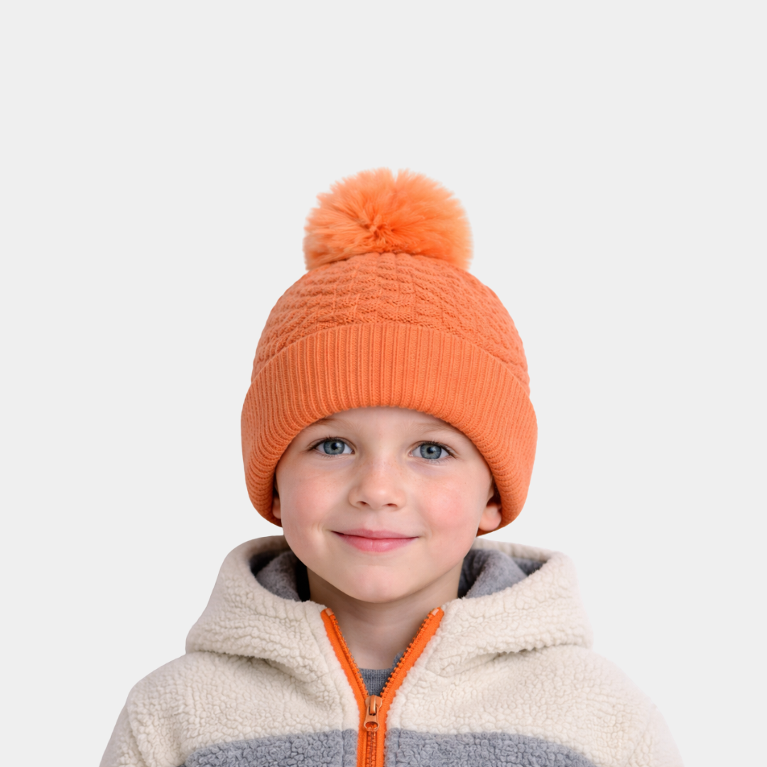 Orange Woolen Cap with Cloth-Like Inner Material