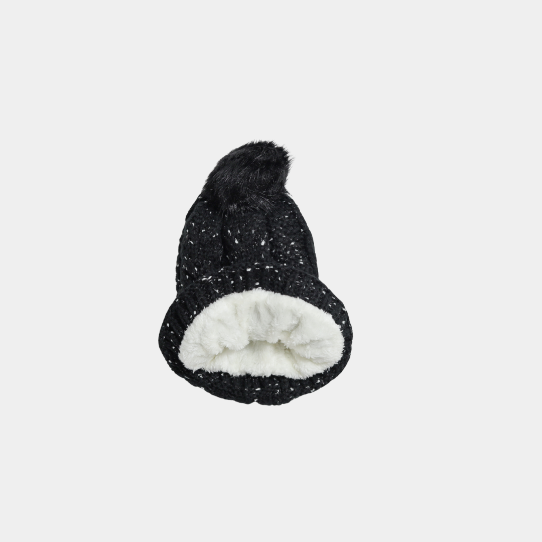 Black Woolen Cap with Luxe Fur Lining