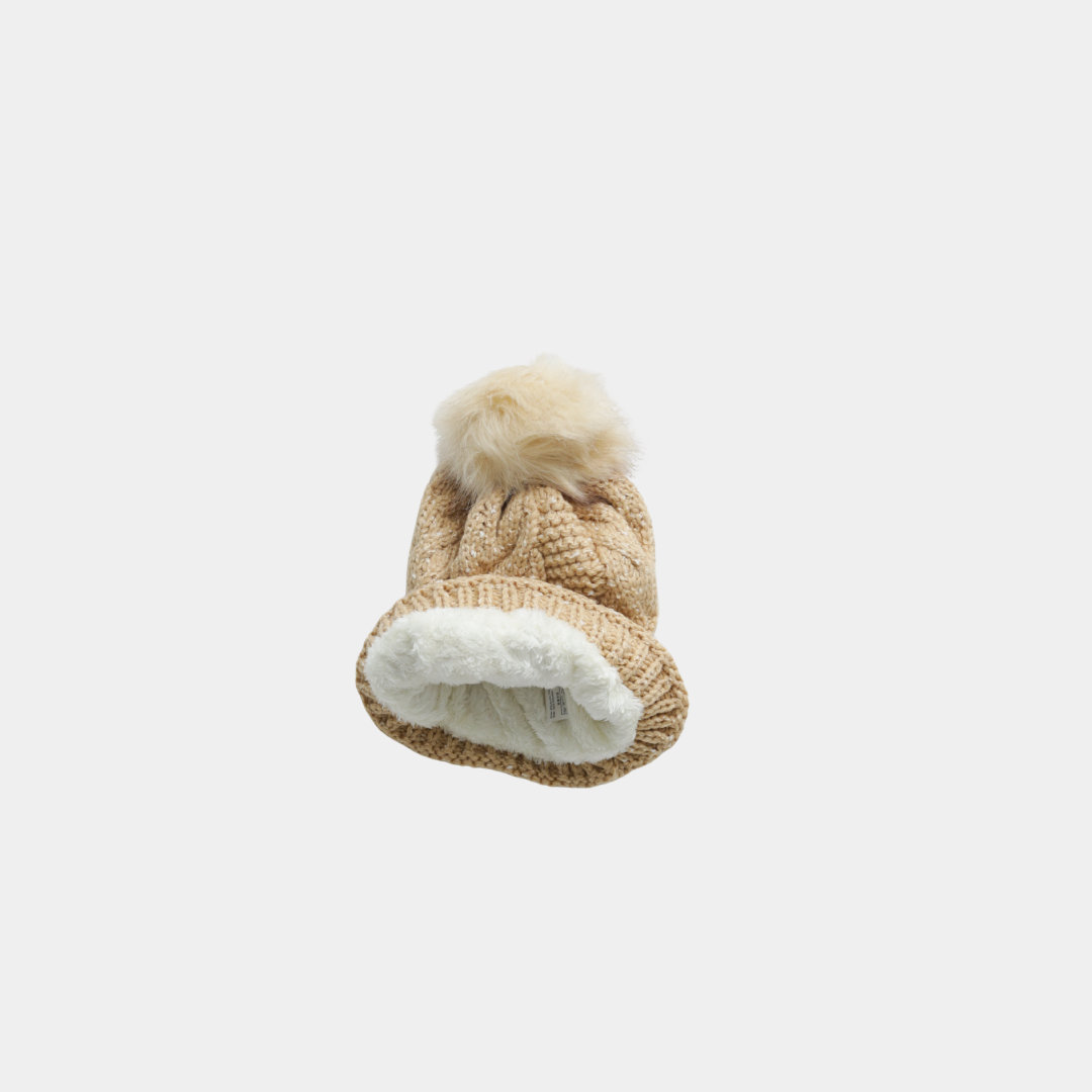 Woolen Cap with Fur Pom-Pom – Warm Winter Knit Hat