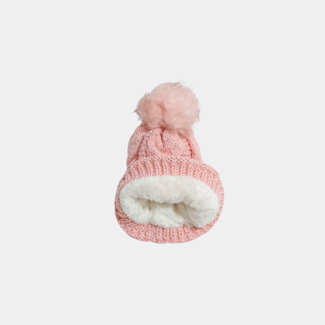 Pink Woolen Cap with Luxe Fur Lining