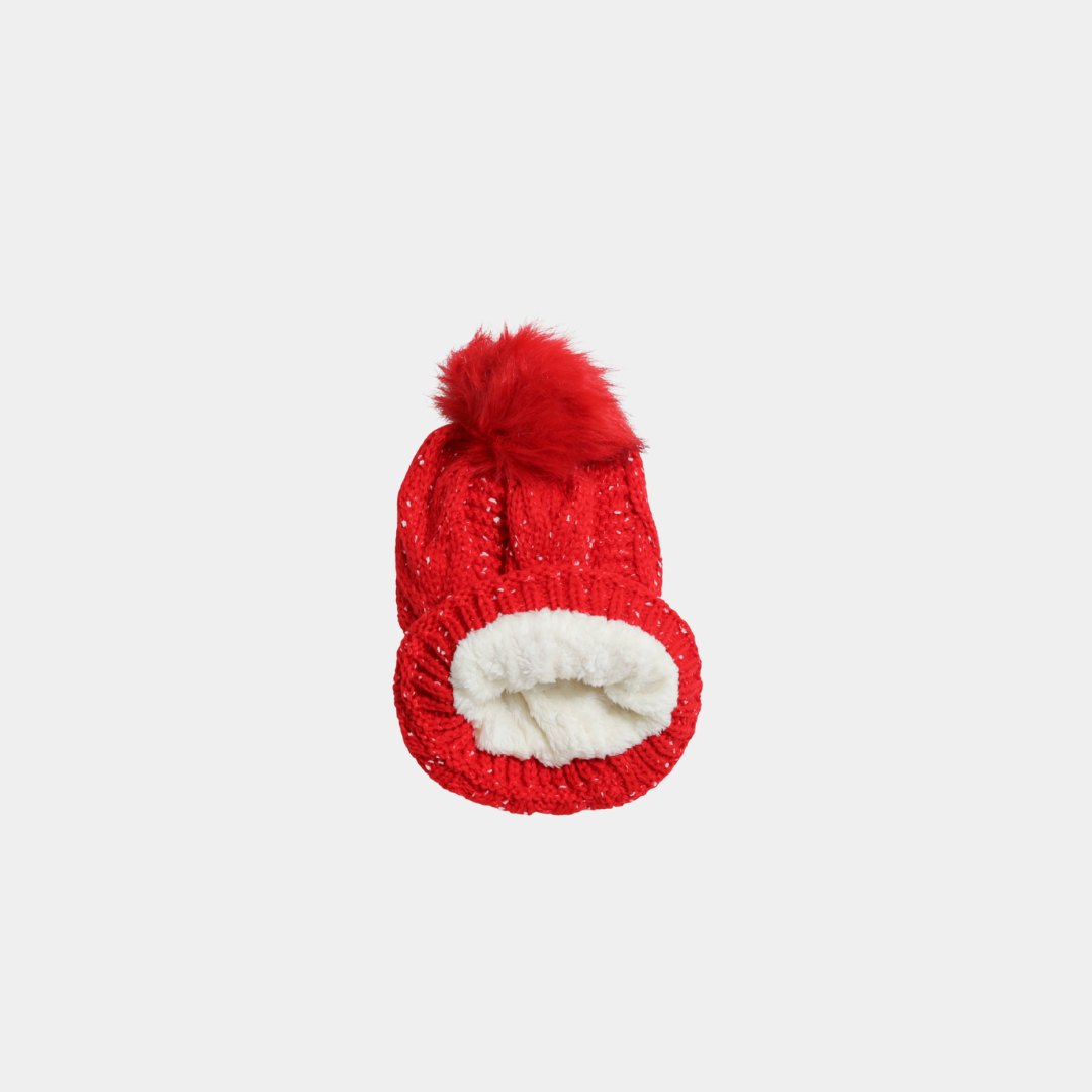Red Woolen Cap with Luxe Fur Lining