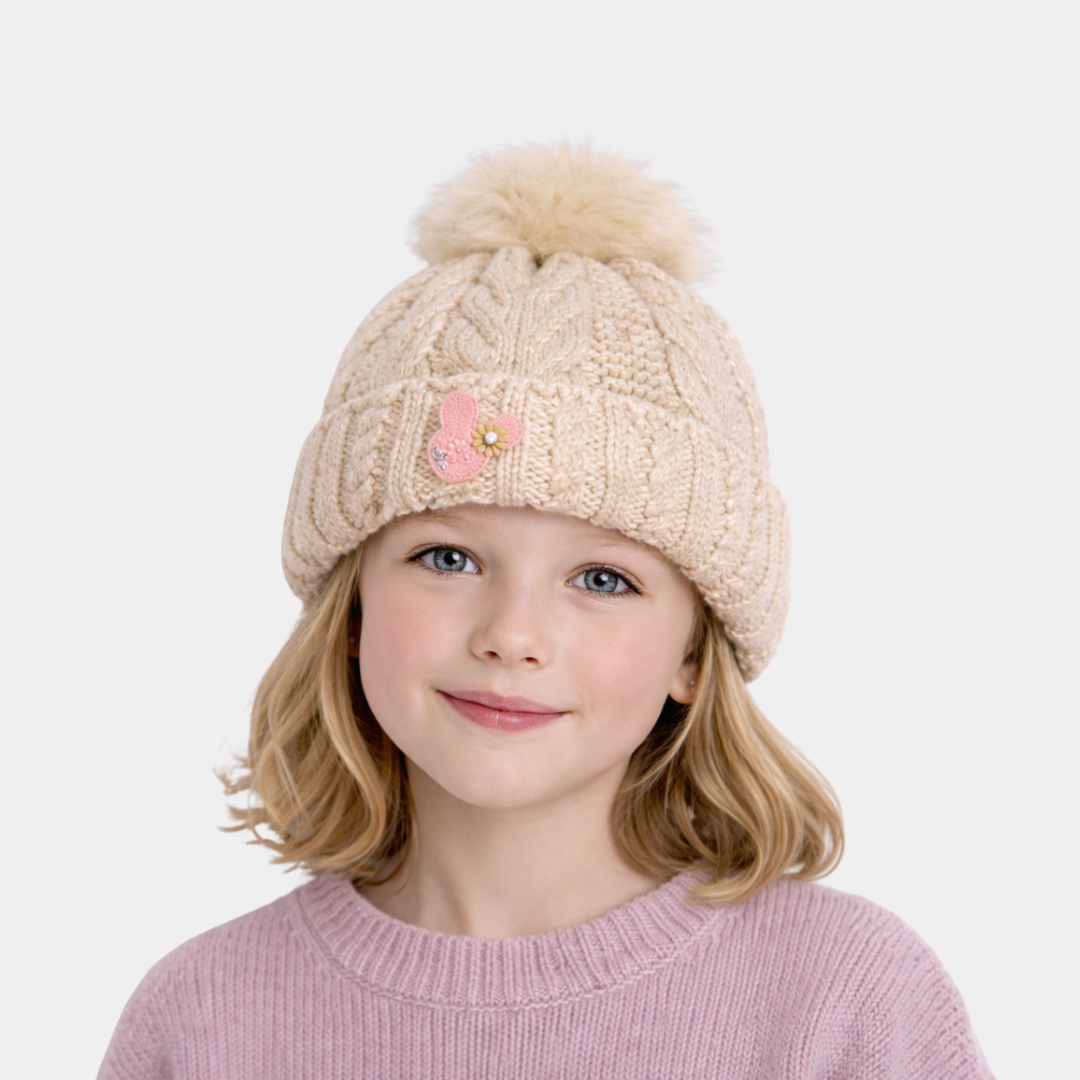 Woolen Cap with Fur Pom-Pom – Warm Winter Knit Hat