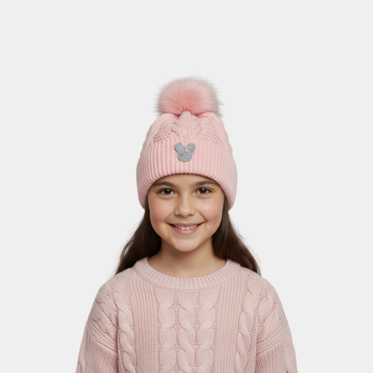 Pink Woolen Cap with Luxe Fur Lining