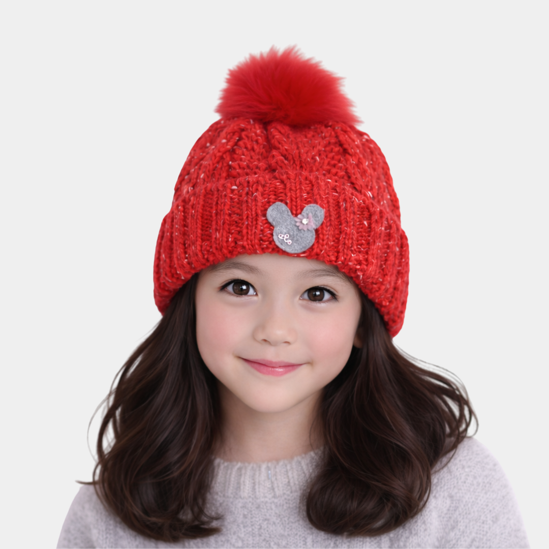 Red Woolen Cap with Luxe Fur Lining