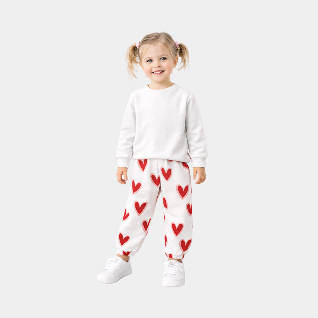 Kids Winter Fleece Heart Print Jogger