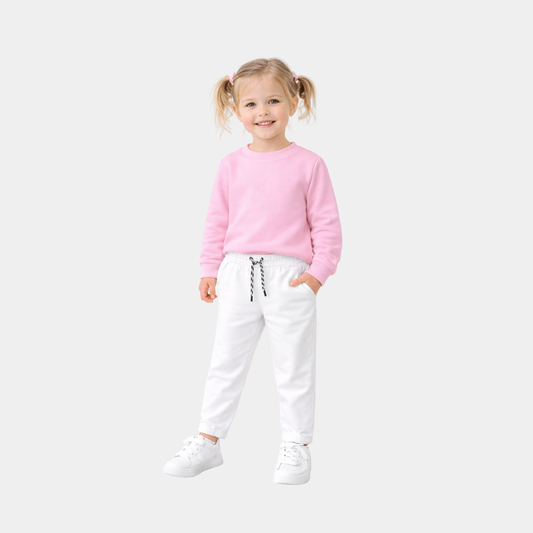 Kids Solid White Casual Jogger Pants