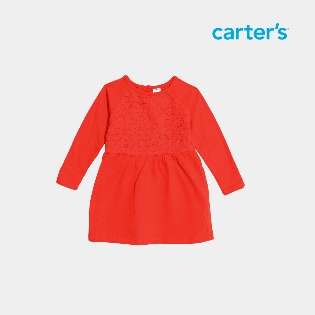 Girls Red Long Sleeve Frock – Soft & Elegant Style