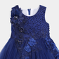 Girls Navy Blue Floral Party Frock – Net Flare