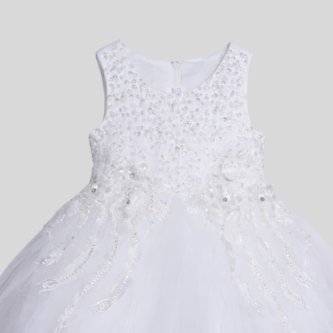 Girls White Pearl Embellished Party Frock