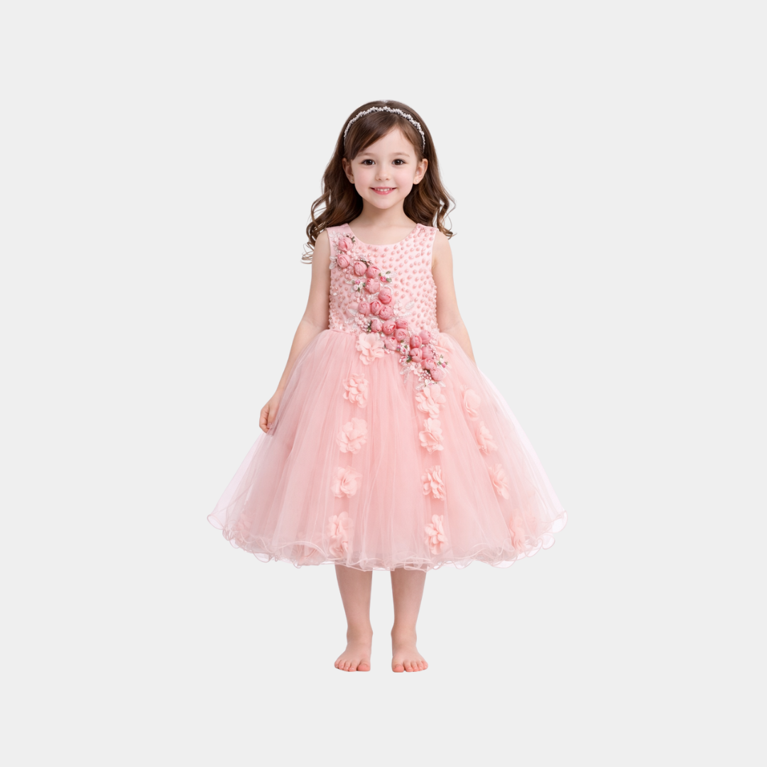 Girls Floral Party Frock – Net Flare Style