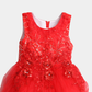 Girls Red Party Dress – Floral Embroidered Tulle Frock