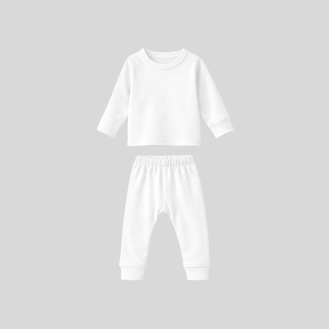 Kids Pure White Thermal Suit – Soft Winter Two-Piece Set