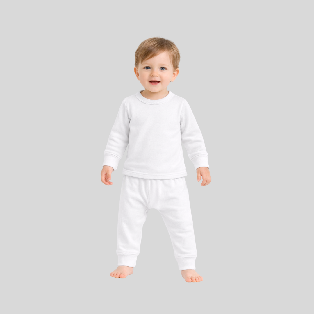 Kids Pure White Thermal Suit – Soft Winter Two-Piece Set