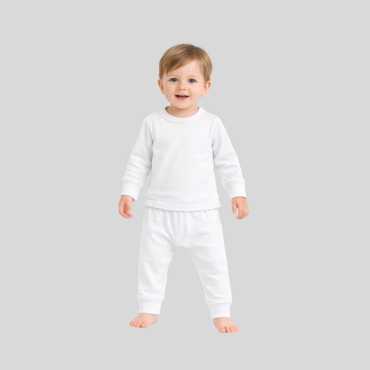Kids Pure White Thermal Suit – Soft Winter Two-Piece Set
