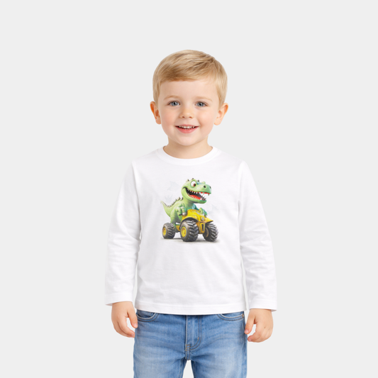 Boys Dino Truck Long Sleeve Tee – Soft Cotton