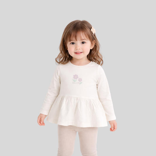 Girls Floral Peplum Long Sleeve Top