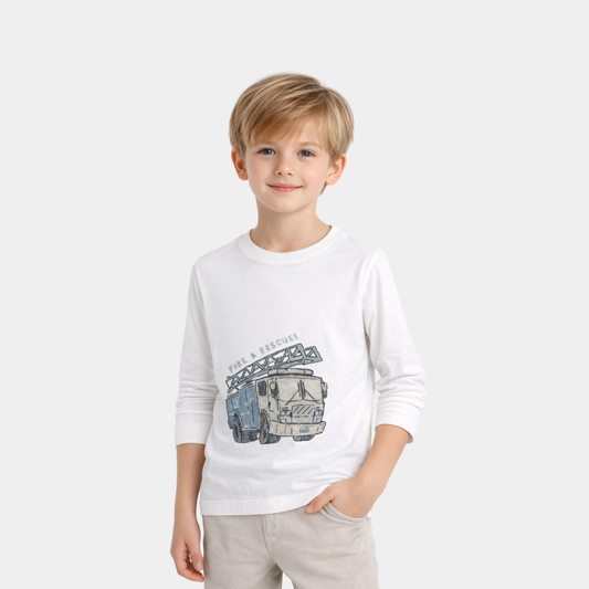 Kids “Fire & Rescue” White Long Sleeve T-Shirt