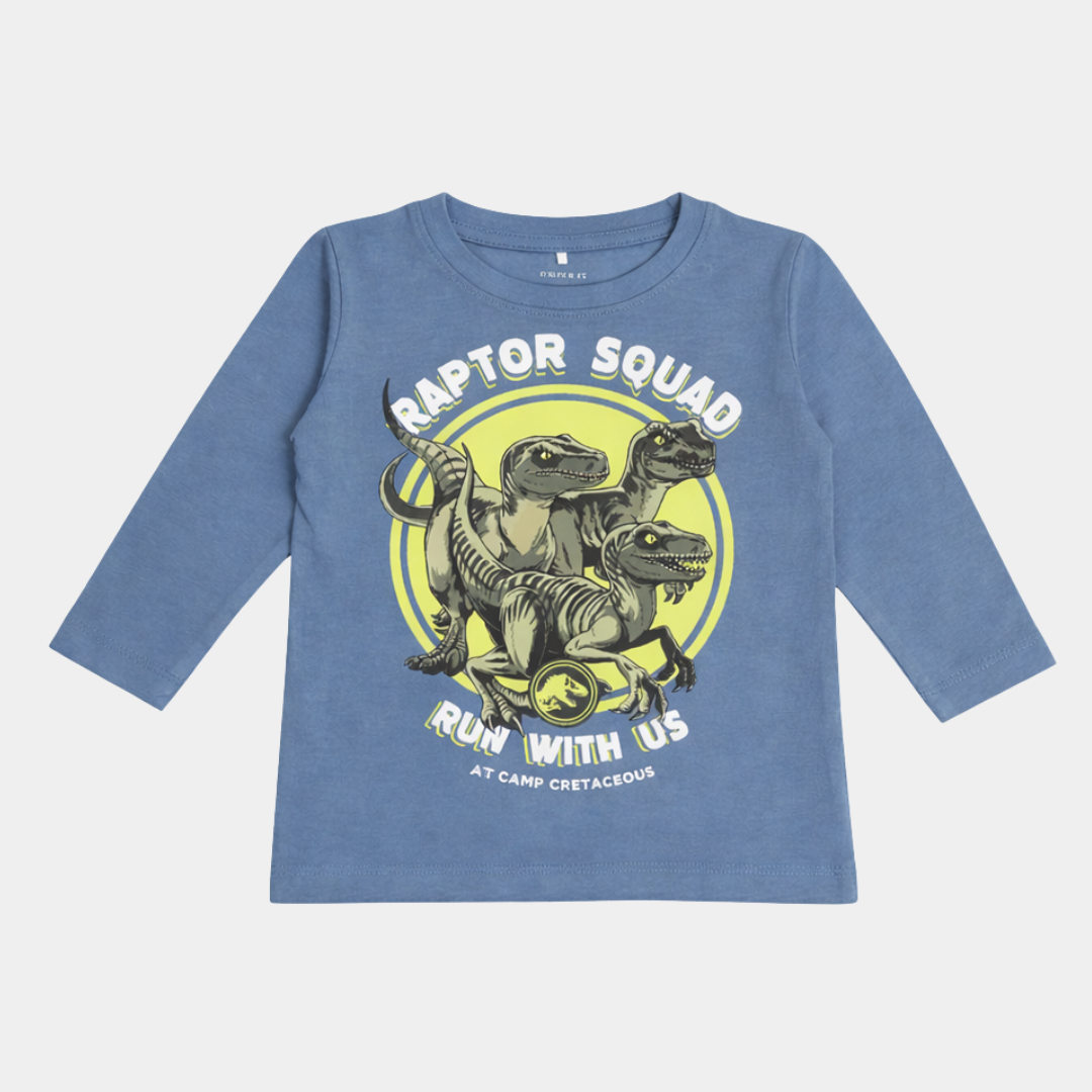 Kids “Raptor Squad” Dinosaur Blue Long Sleeve T-Shirt