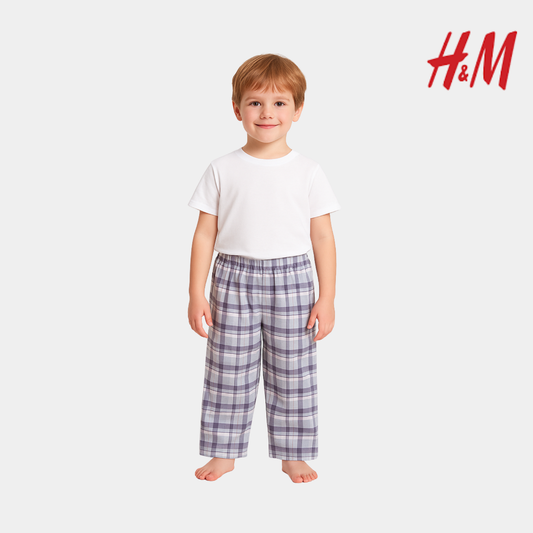 Boys Checkered Cotton Trouser- Light Purple