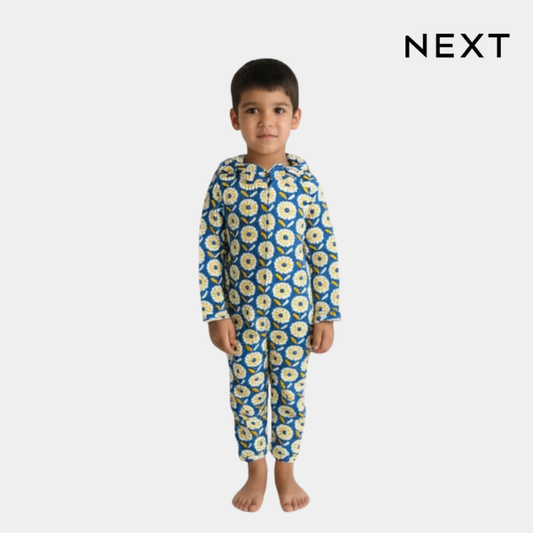 Baby Footless Sleepsuit – Cornflower Blue Daisy Print