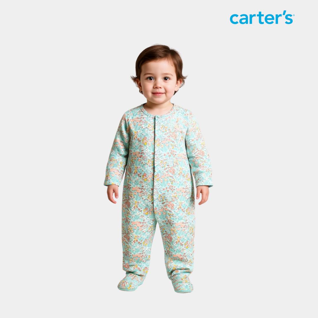 Baby Unisex Sleepsuit – Sea Green Floral Print