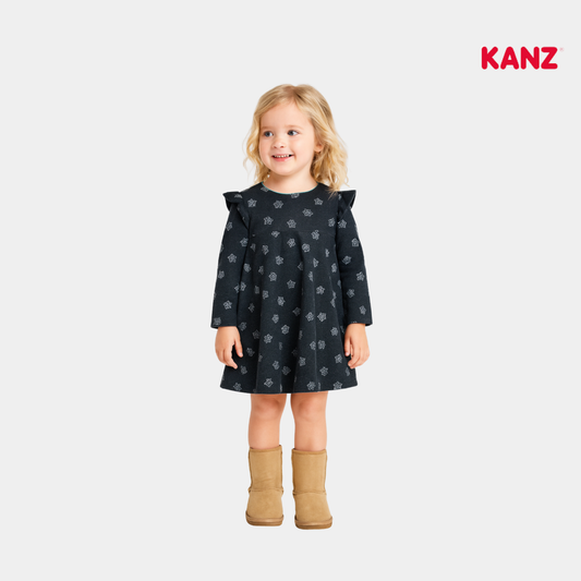 Girls Cotton Dress - Dark Blue