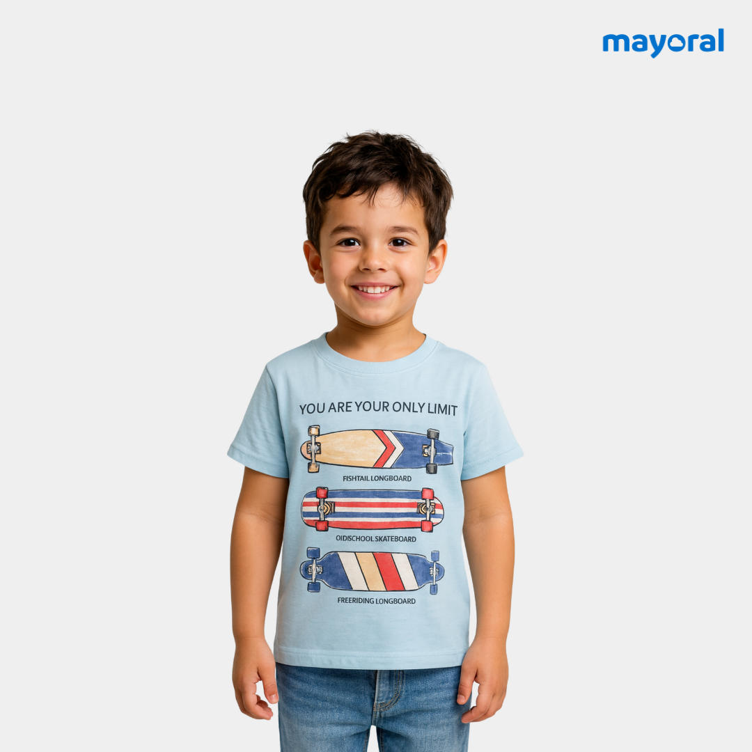 Boys Cotton T-shirt – Skateboard Print