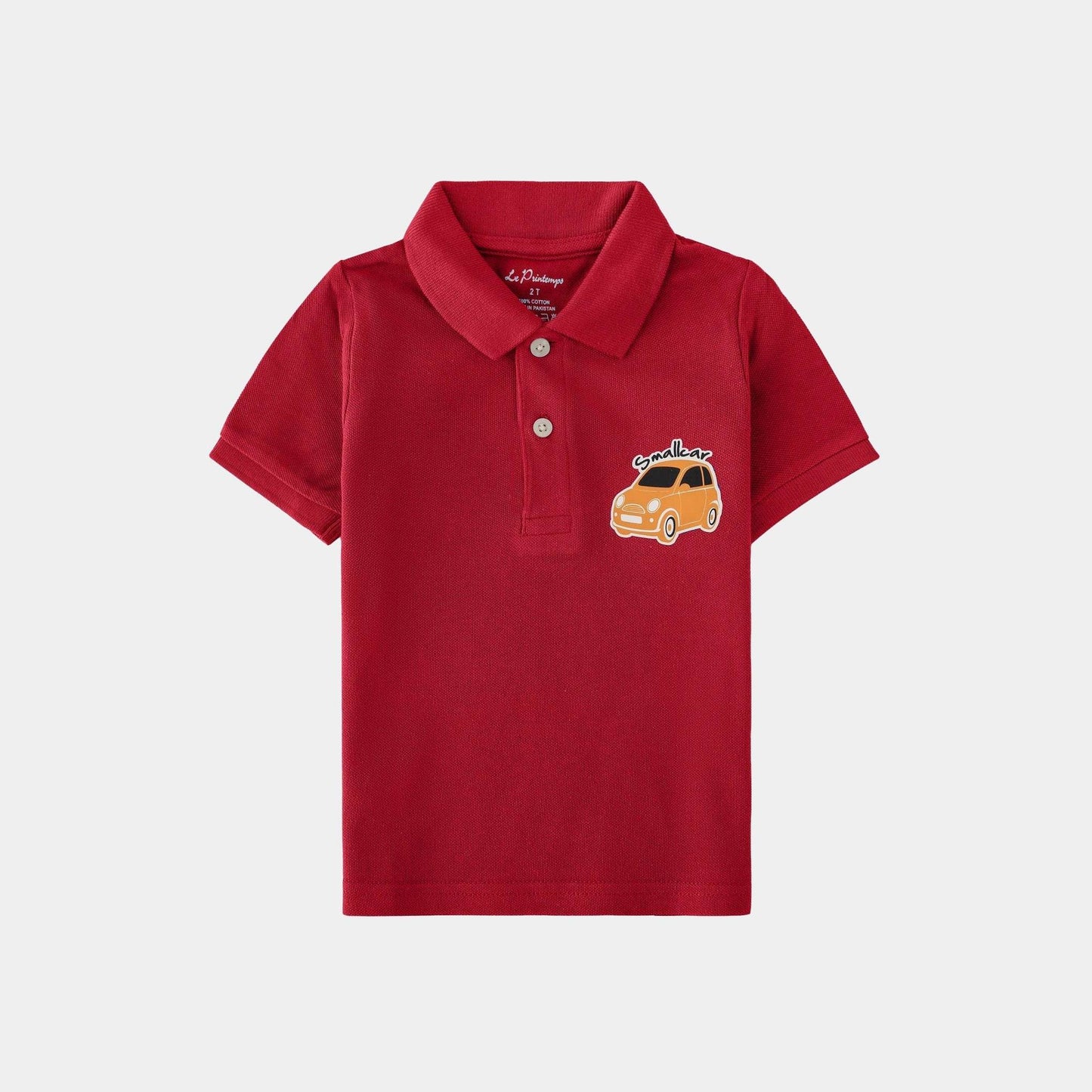 Boys Red Polo Shirt - Car Print - KIDKO