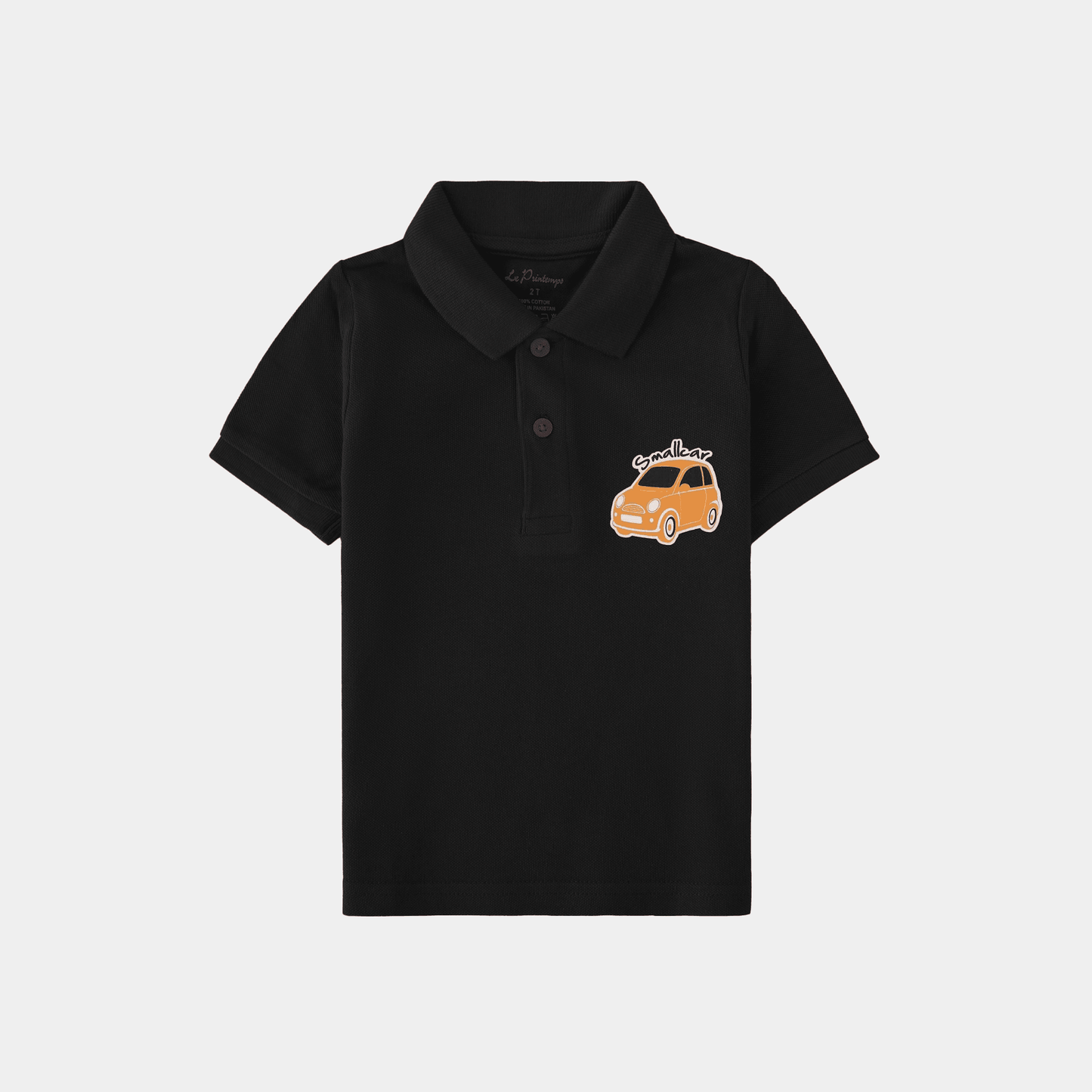 Boys Black Polo Shirt - Car Print - KIDKO