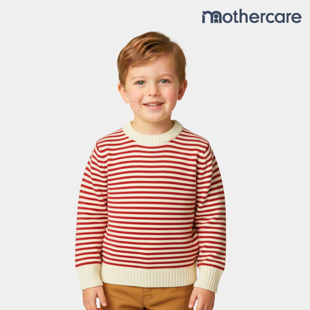 Red & White Soft Striped Knitted Sweater