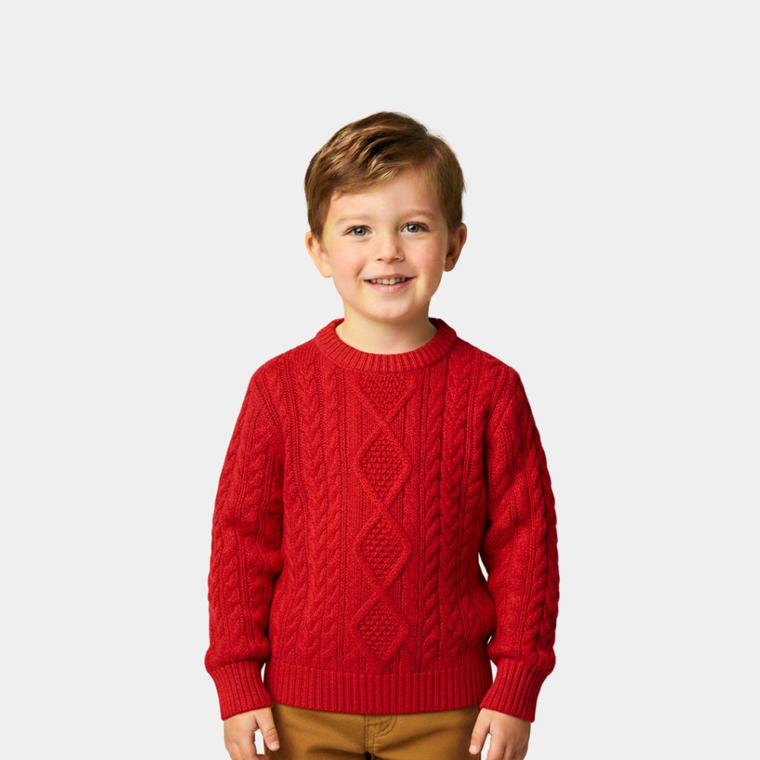 Bright Red Cable Knit Sweater for Boys