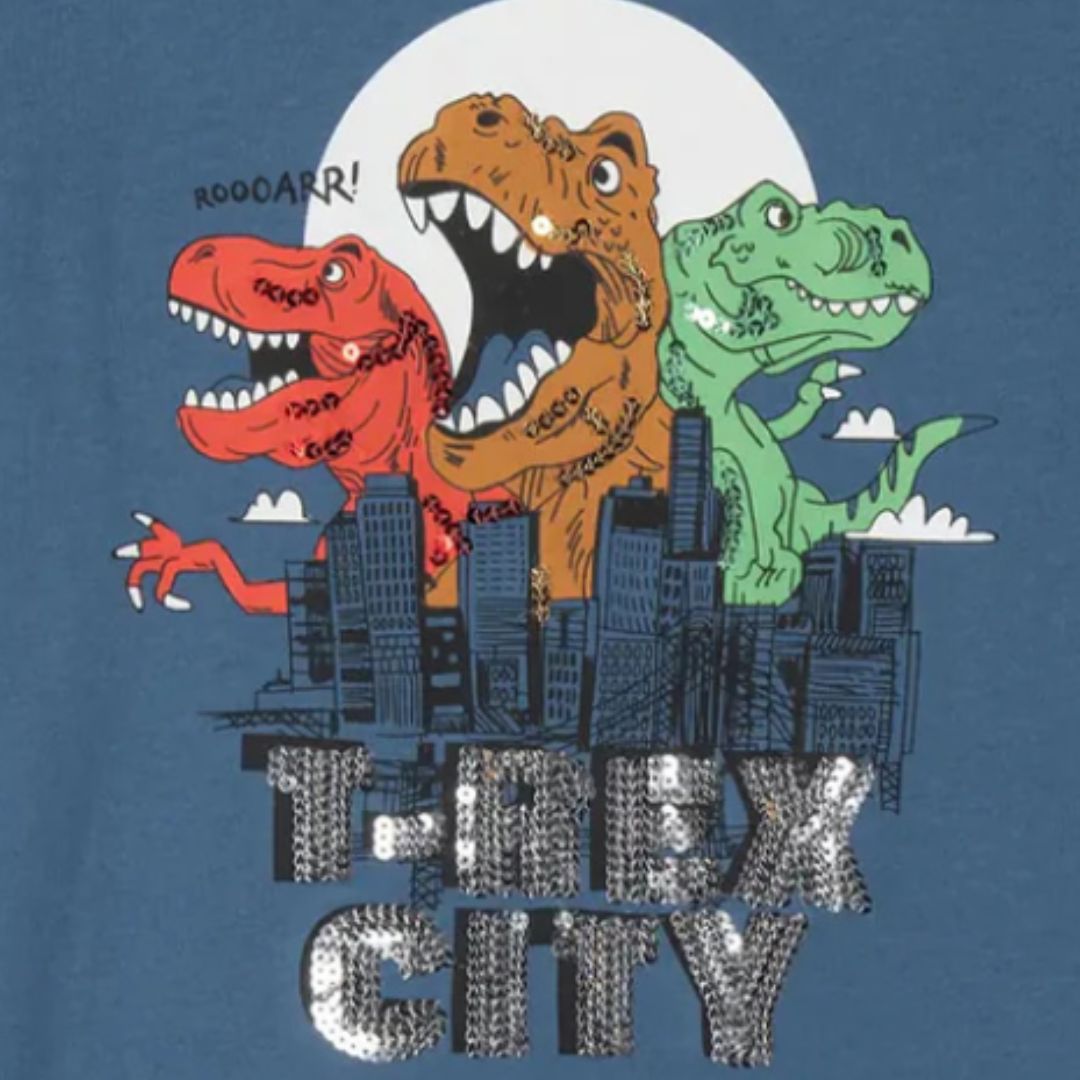 Boys T-Rex City Long Sleeve T-Shirt – Blue