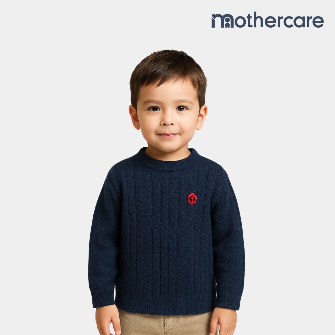 Boys Cozy Cable Knit Sweater - Navy Blue
