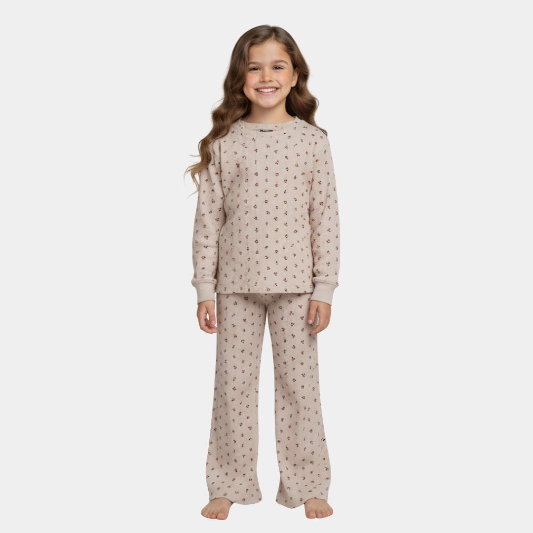 Soft Beige Printed NIght Suit for Girls