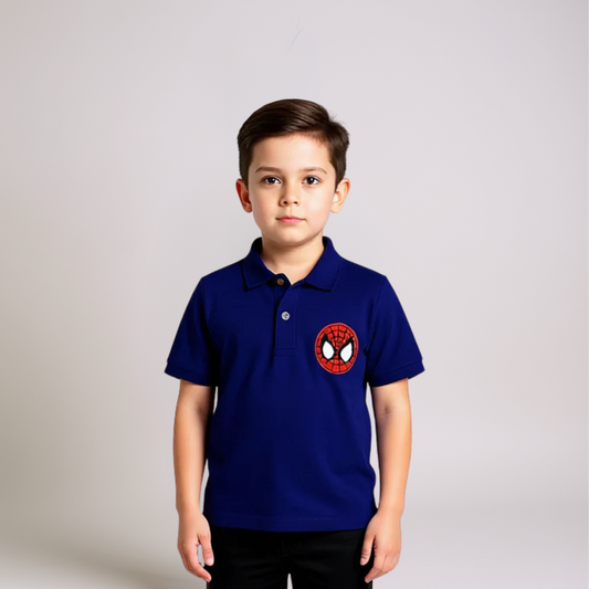 Boys Royal Blue Polo Shirt - Spiderman