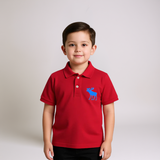 Boys Red Polo Shirt - Reindeer