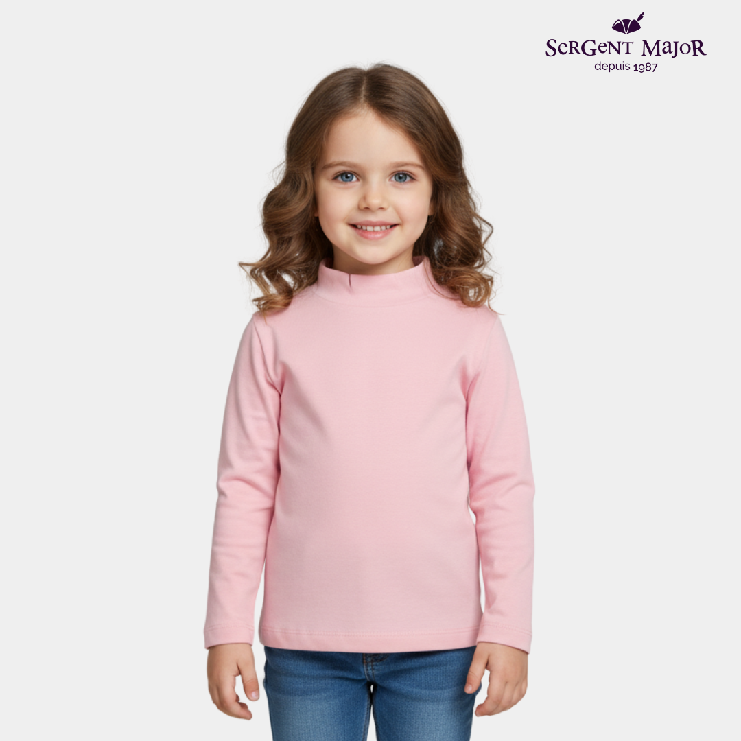 Girls Long Sleeve Mock Neck T-Shirt – Ligth Pink