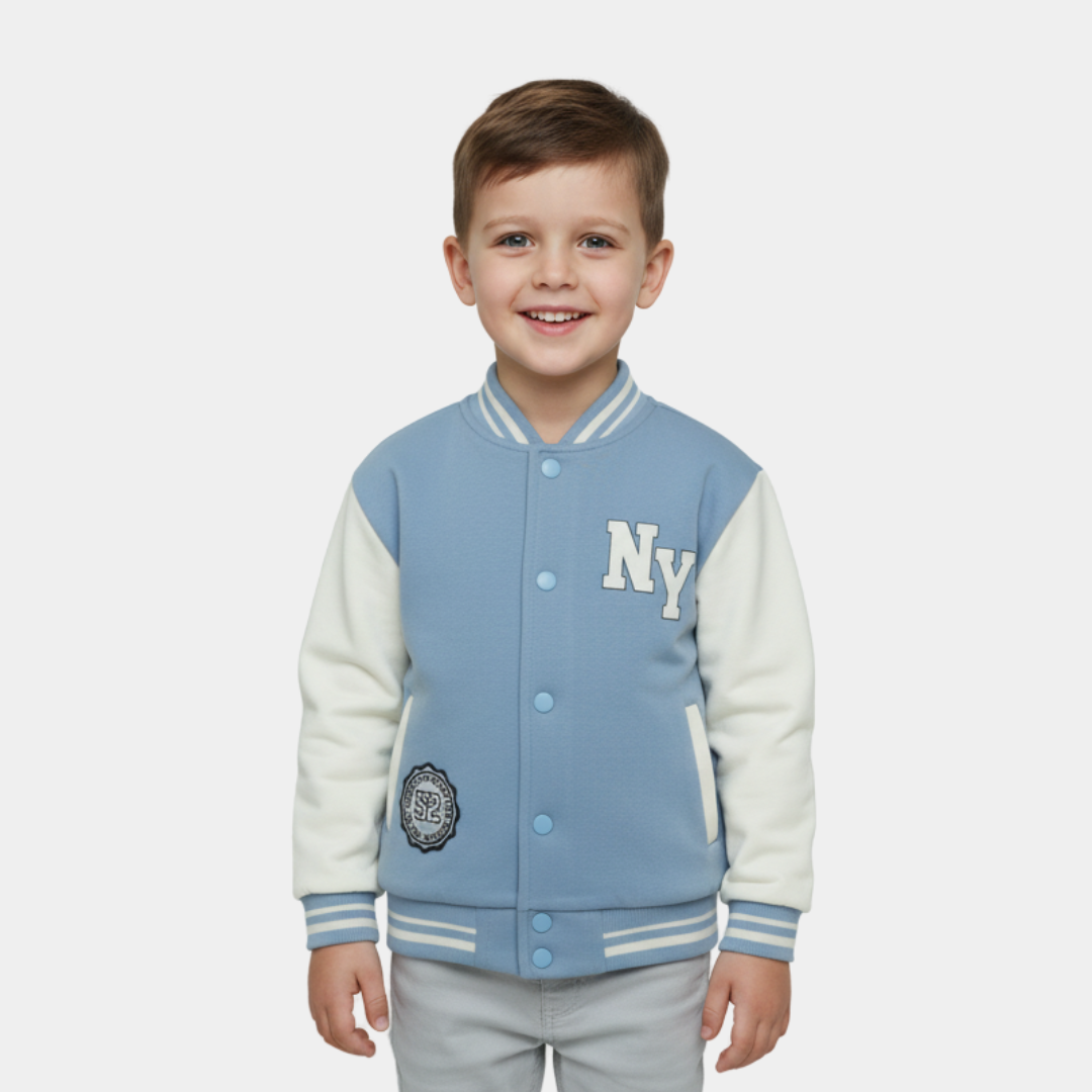NY Varsity Jacket for Boys – Light Blue & White Winter Jacket