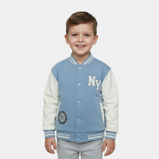 NY Varsity Jacket for Boys – Light Blue & White Winter Jacket