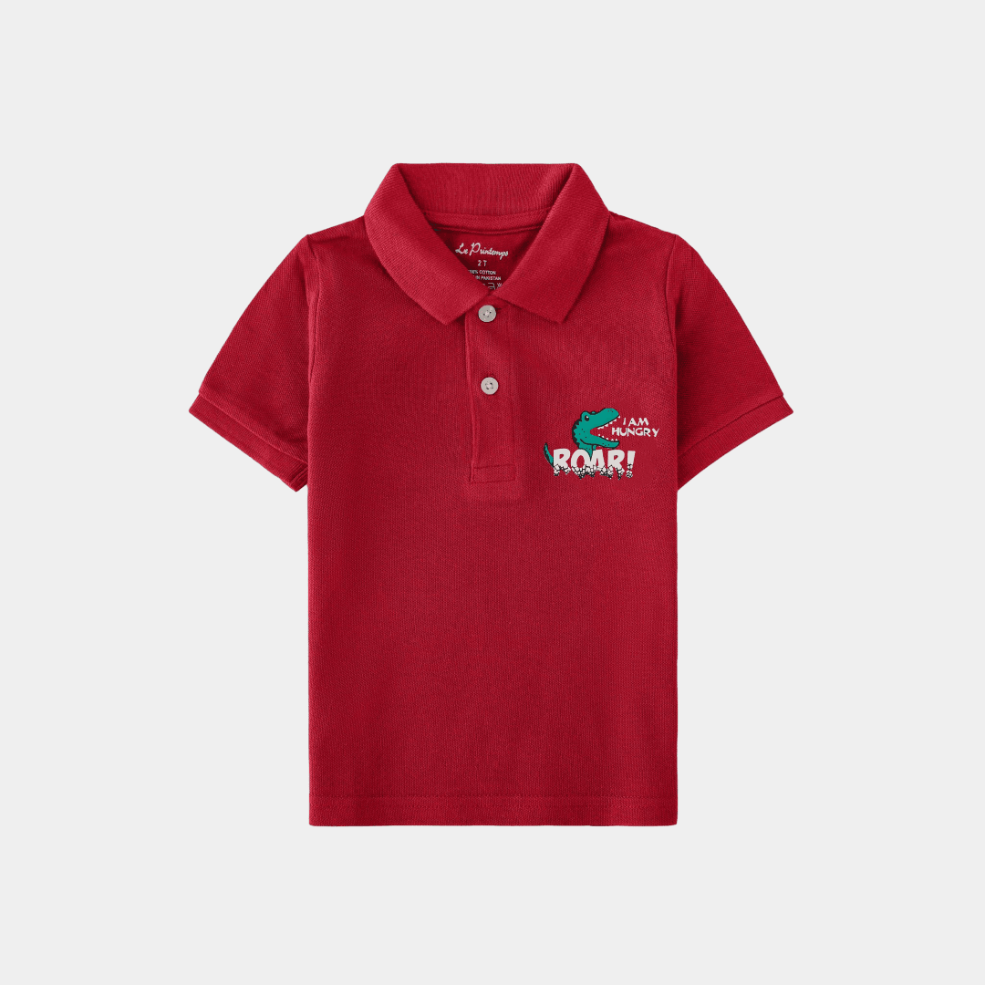 Boys Red Polo Shirt - Roar Print - KIDKO